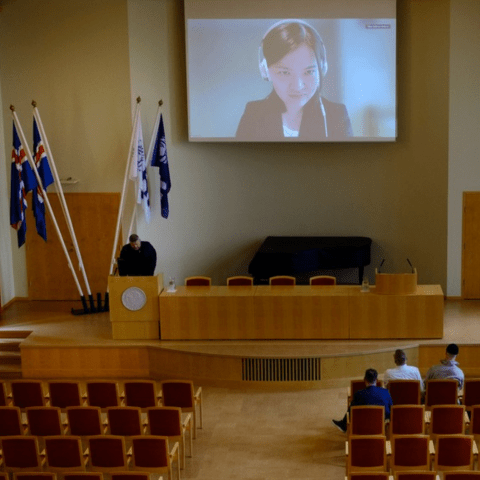 Frá doktorsvörn Qiong Wang í Hátíðasal Háskóla Íslands 24. maí 2022